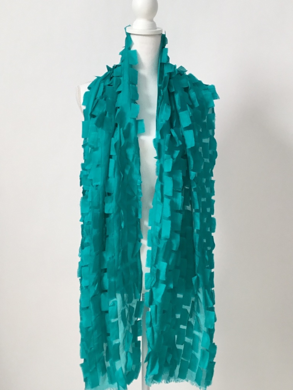 Eric Raisina Designer Silk Scarf Turquoise Handmade Cambodian Luxury Wrap